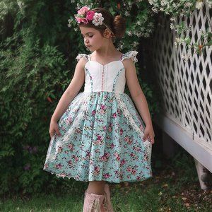 NWT Trish Scully blue floral Trudy Dress